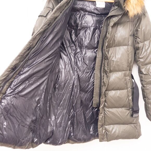 S13 Chalet Belted Faux-Fur-Trim Hooded Down Puffer Coat Green Size Small - Picture 8 of 16